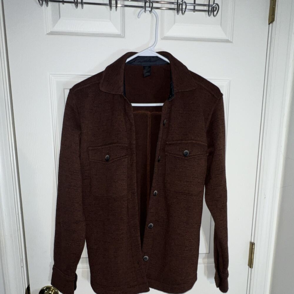 prAna Polartec Brown Knit Button Cardigan Sweater Collared Men's Size M